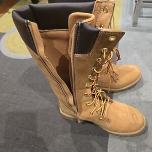 CALF HEIGHT--Timberland Tan Lace-Up/Zip Combat Boots